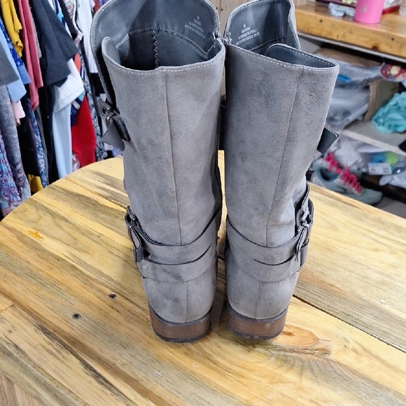 Maurices Gray Heeled Boots with Decorative Straps - Picture 5 of 6